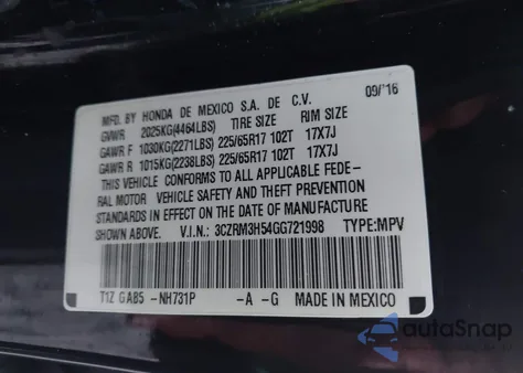 2016 Honda Cr-V Ex z USA, uszkodzony, nr VIN 3CZRM3H54GG721998
